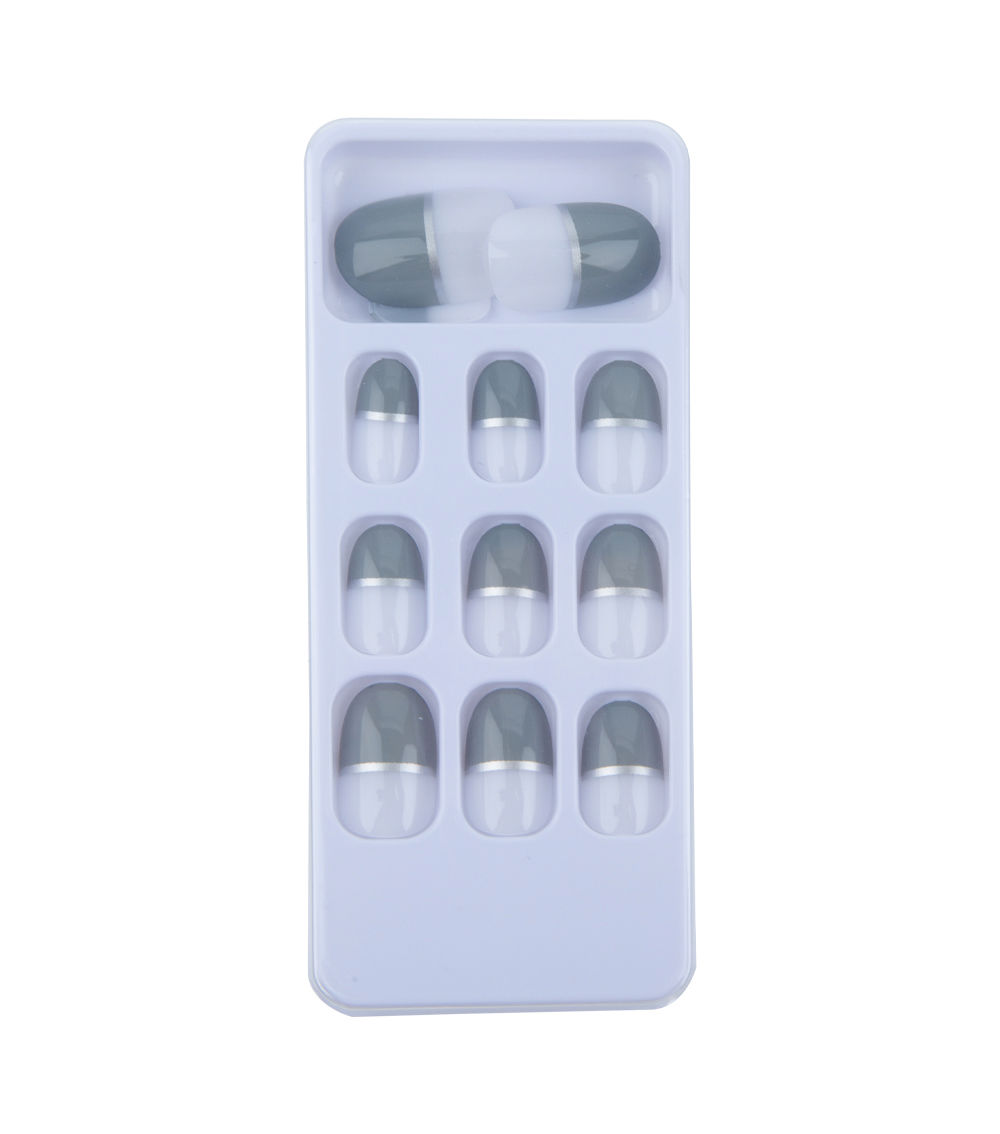 Nail Tips - Hand Shape, Half French Gray & White – Set of 12
