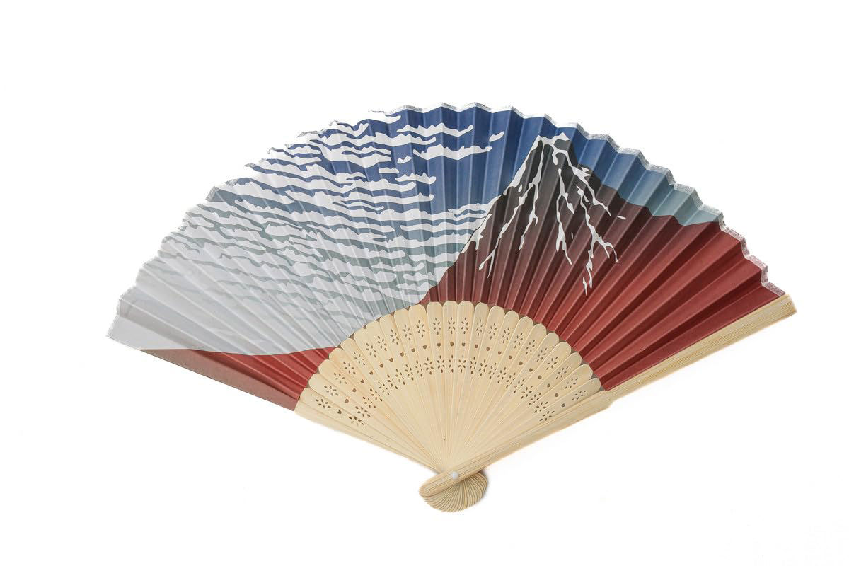 Paper Folding Fan (21 cm, Red Mount Fuji Design)​