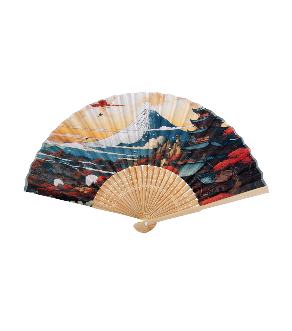 Mt.Fuji and Castle Paper Folding Fan, Multicolor (21cm)