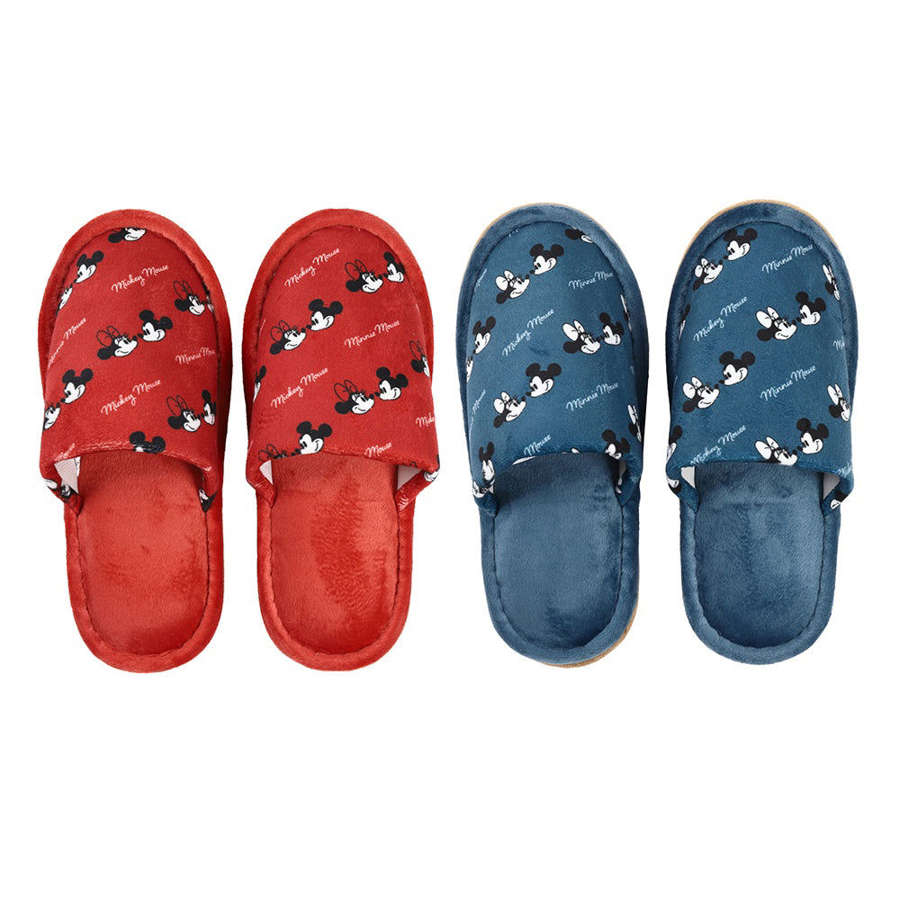 Outer-Stitched Slippers, 22cm–24cm (Mickey & Minnie)