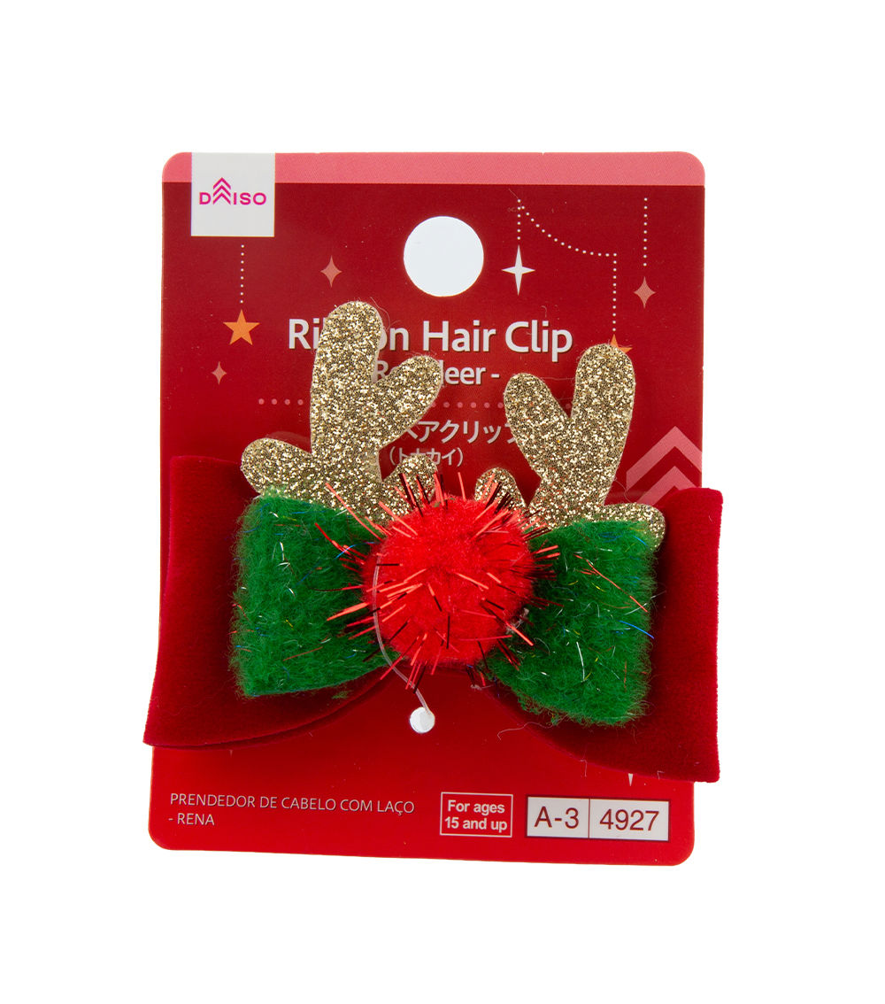 Ribbon Hair Clip – Reindeer, Assorted (1 pc)