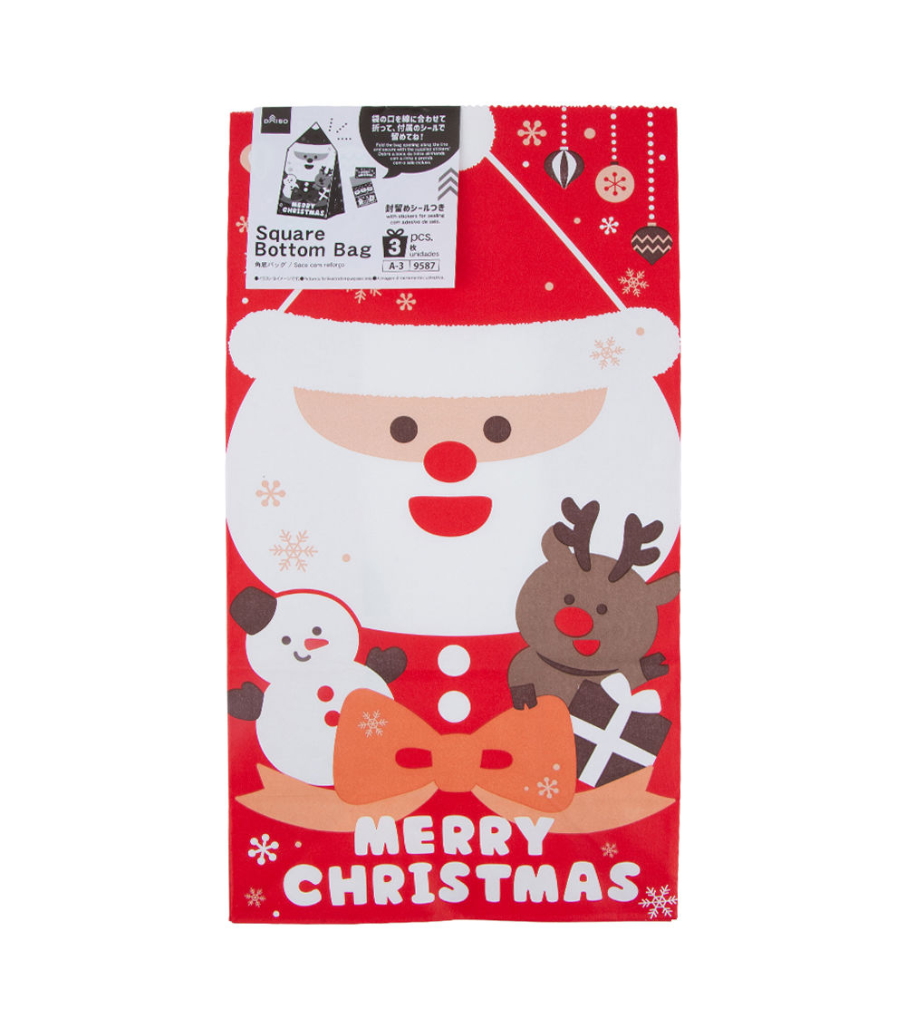 Square Bottom Bag – Smiling Santa, (3 pcs)