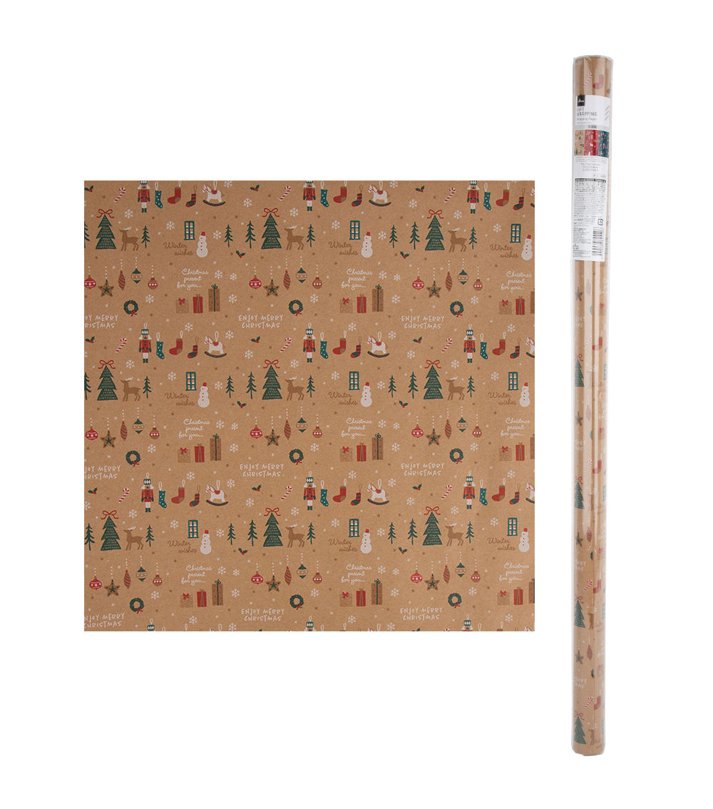 Christmas Kraft Wrapping Paper - B, Assorted (1 pc)