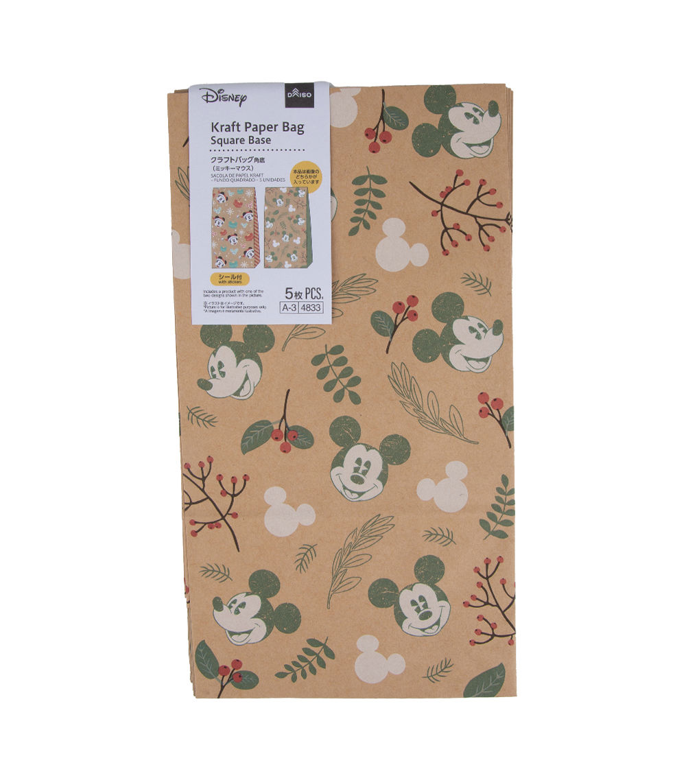 Christmas Kraft Paper Bag, Square Base – Mickey Mouse,(5pcs)