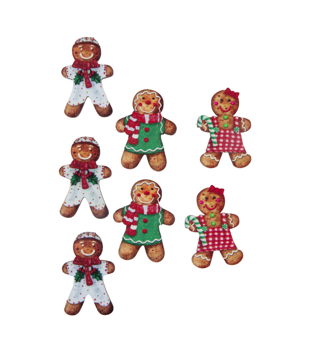Christmas Printed Wooden Ornament – Gingerbread, (7 pcs)