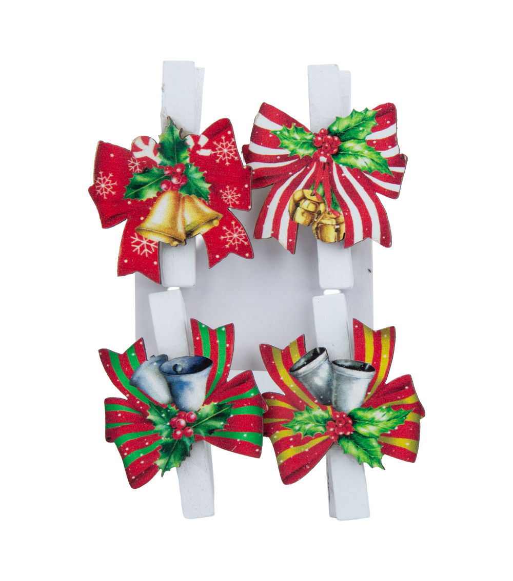 Christmas Printed Wooden Clip – Ribbon, (4 pcs)