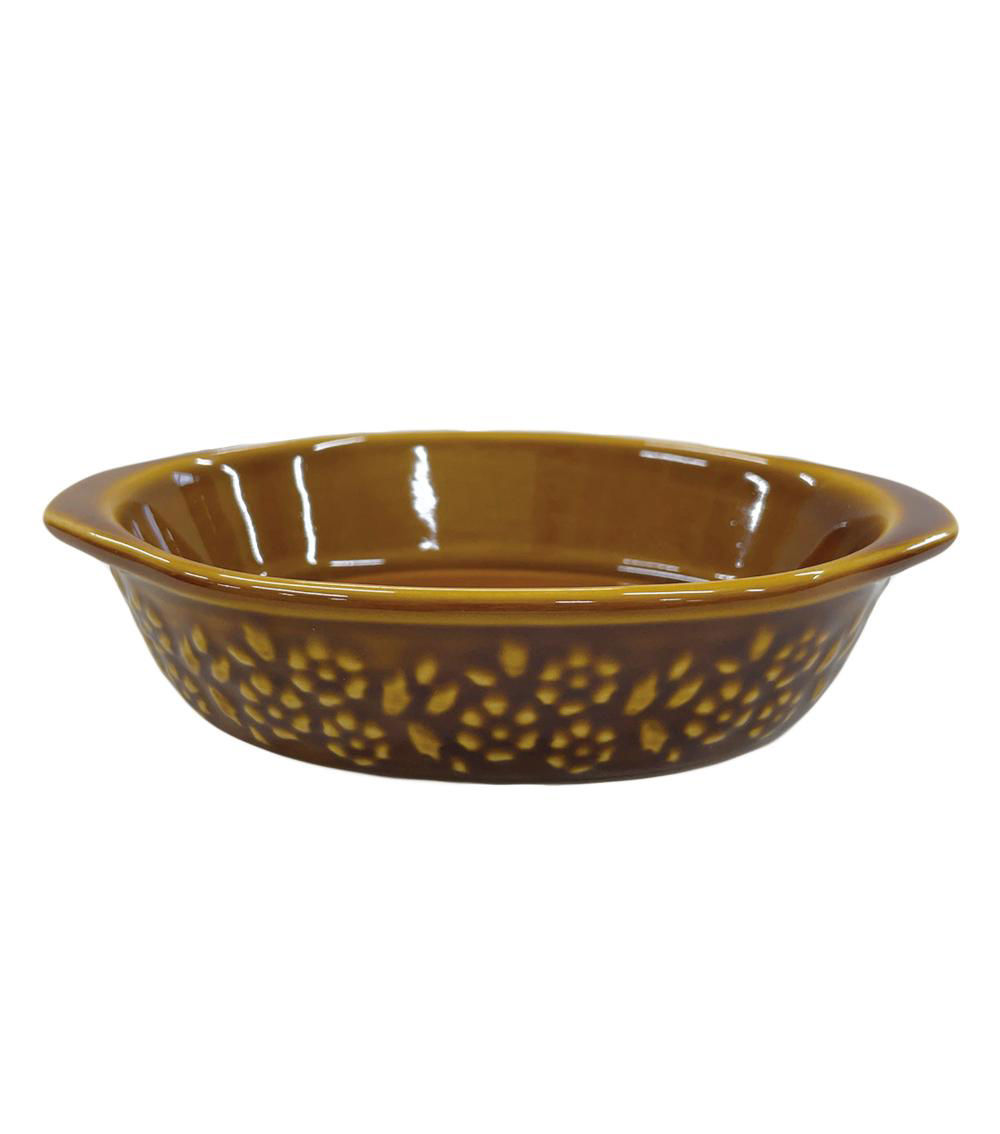 Flower Relief Oval Ceramic Bakeware – Brown
