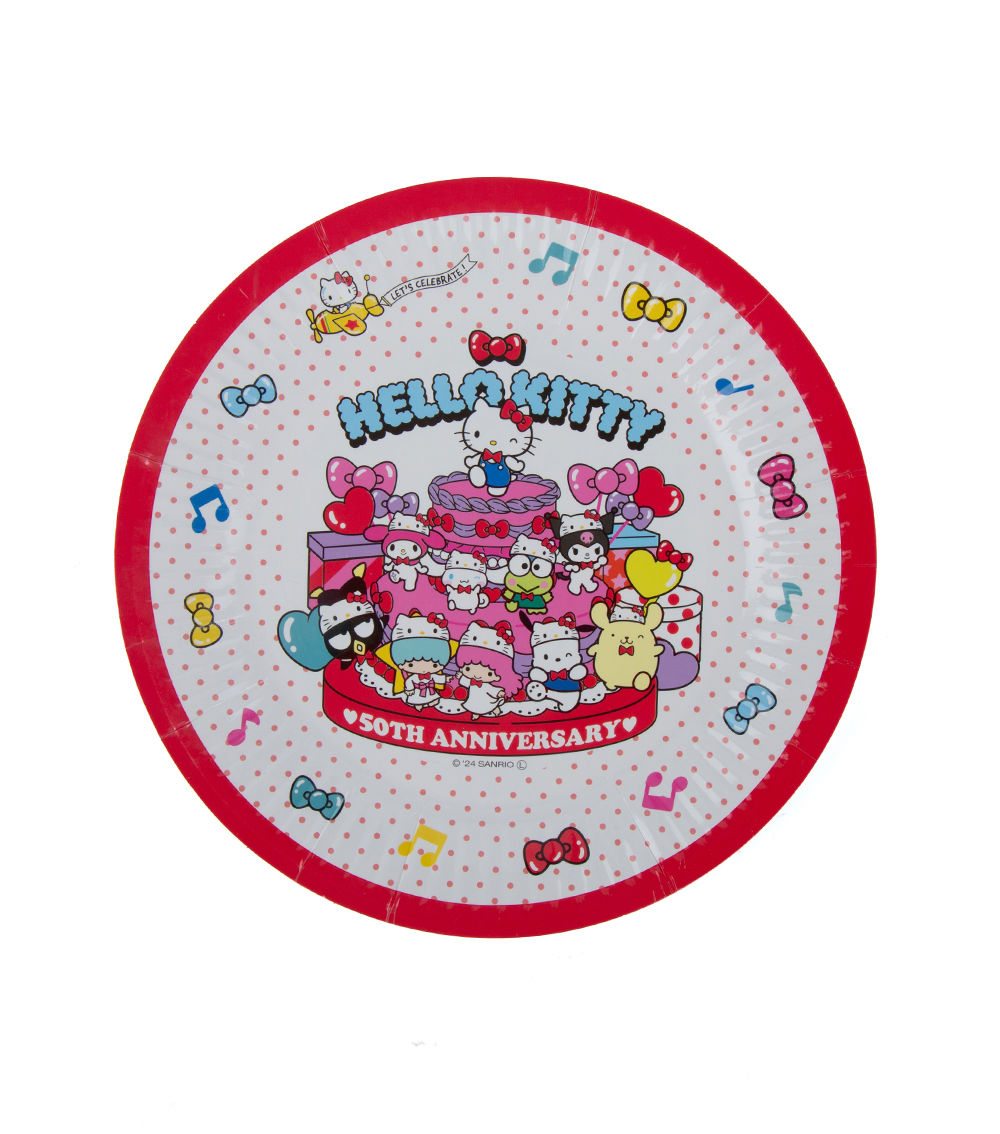 Sanrio Characters Paper Plates, White & Red (5 pcs) - 18cm