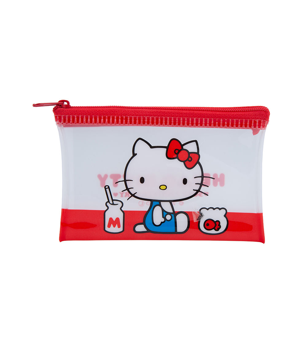 Kitty Small Flat Pouch, Red & Clear