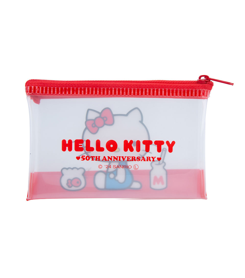 Kitty Small Flat Pouch, Red & Clear