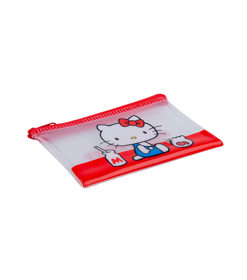 Kitty Small Flat Pouch, Red & Clear