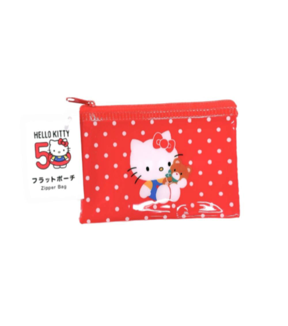 Kitty Small Flat Pouch, Clear & Red