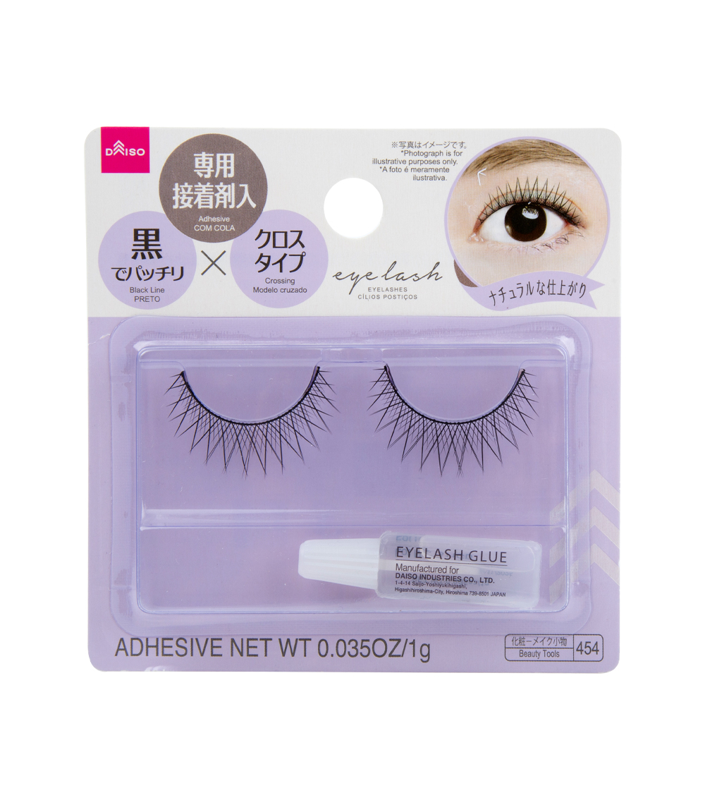 DAISO BASIC EYELASHES No.02 クロスタイプ14個セット Eyelash Basic with Adhesive A02 – Black Shaft