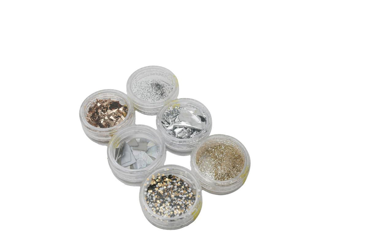 6-Piece Nail Art Glitter & Foil Set – Assorted Metallic Desi