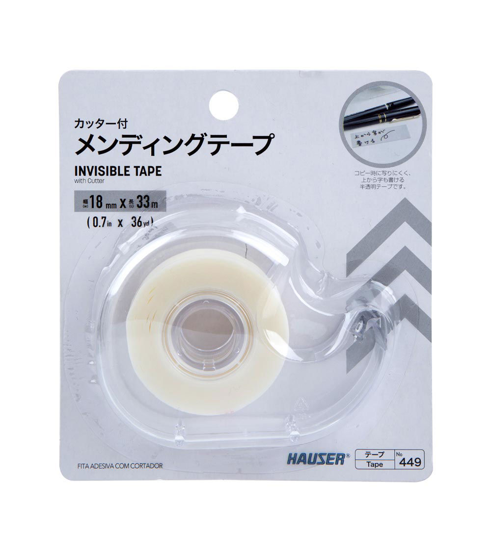 Invisible Tape with Cutter, Clear (1 pc) - 1.8x3300cm