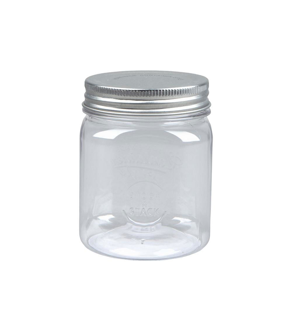 Embossed Container with Steel Lid, Clear & Silver (200 ml)