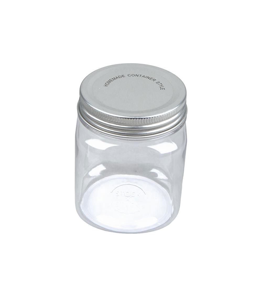 Embossed Container with Steel Lid, Clear & Silver (200 ml)