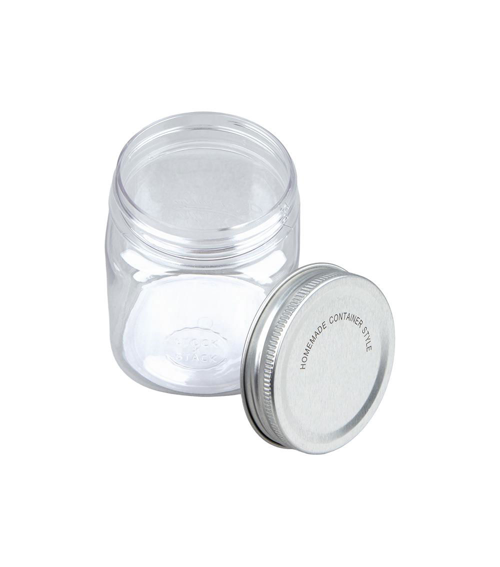 Embossed Container with Steel Lid, Clear & Silver (200 ml)