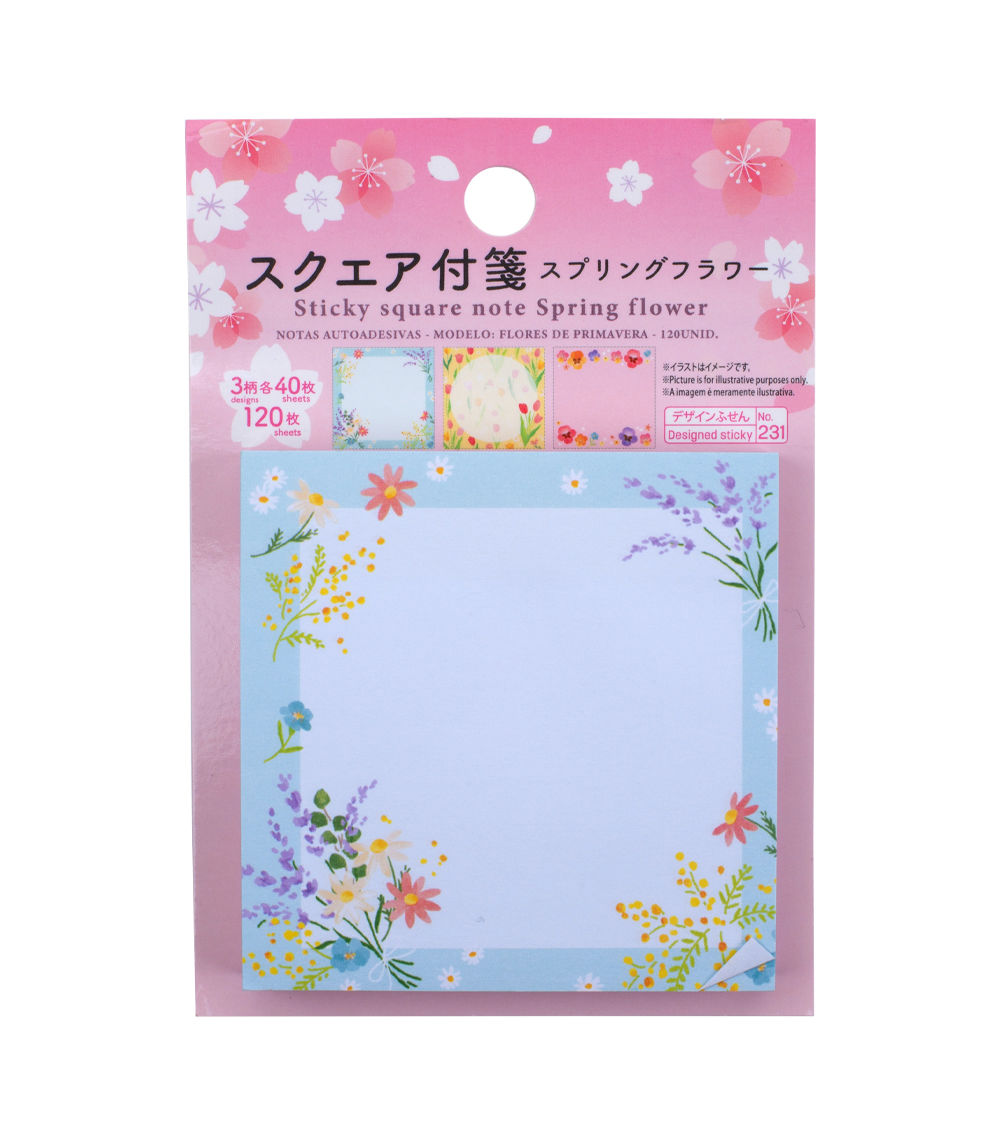 Spring Flower Sticky Square Note, Light Blue ( 120 Sheets )