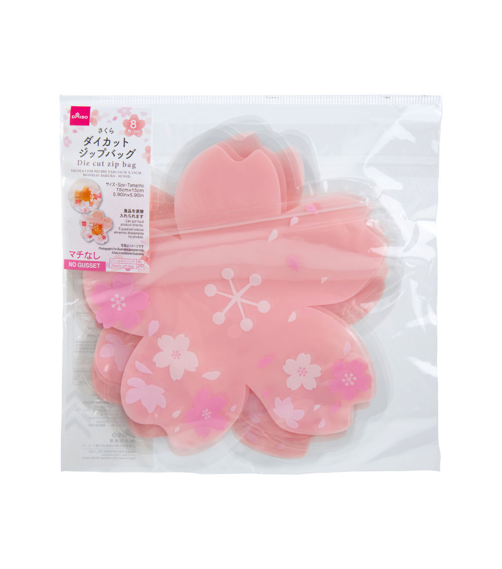 Cherry Blossom Die Cut Zip Bag, Assorted (8 pcs) -15x15cm