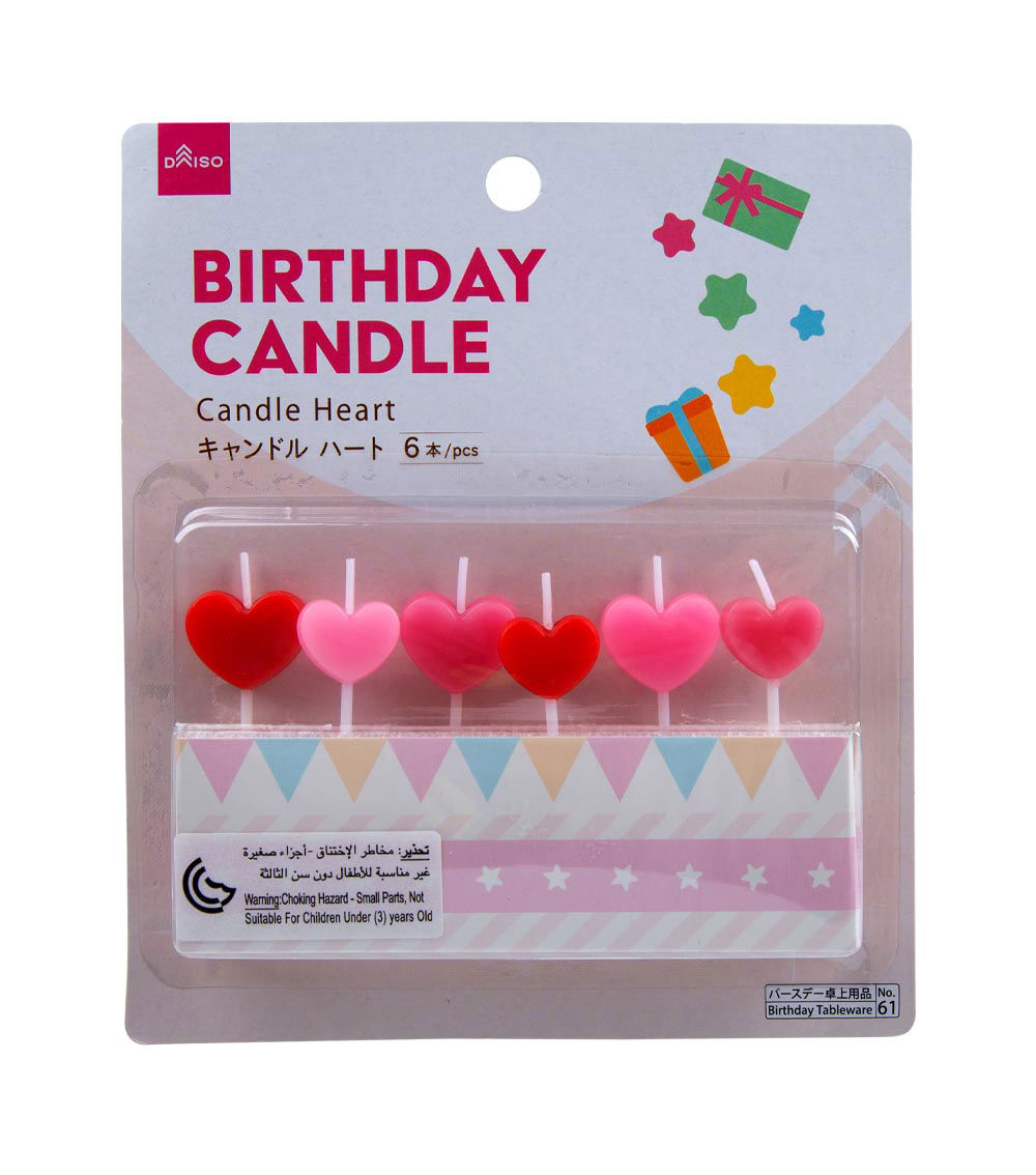 Heart Shape Birthday Candles, Multicolor (6 pcs)