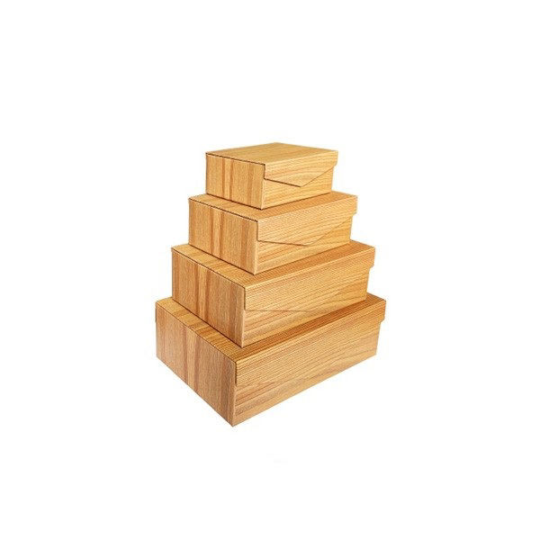 Rectangular Paper Box with Lid (Wood Grain)