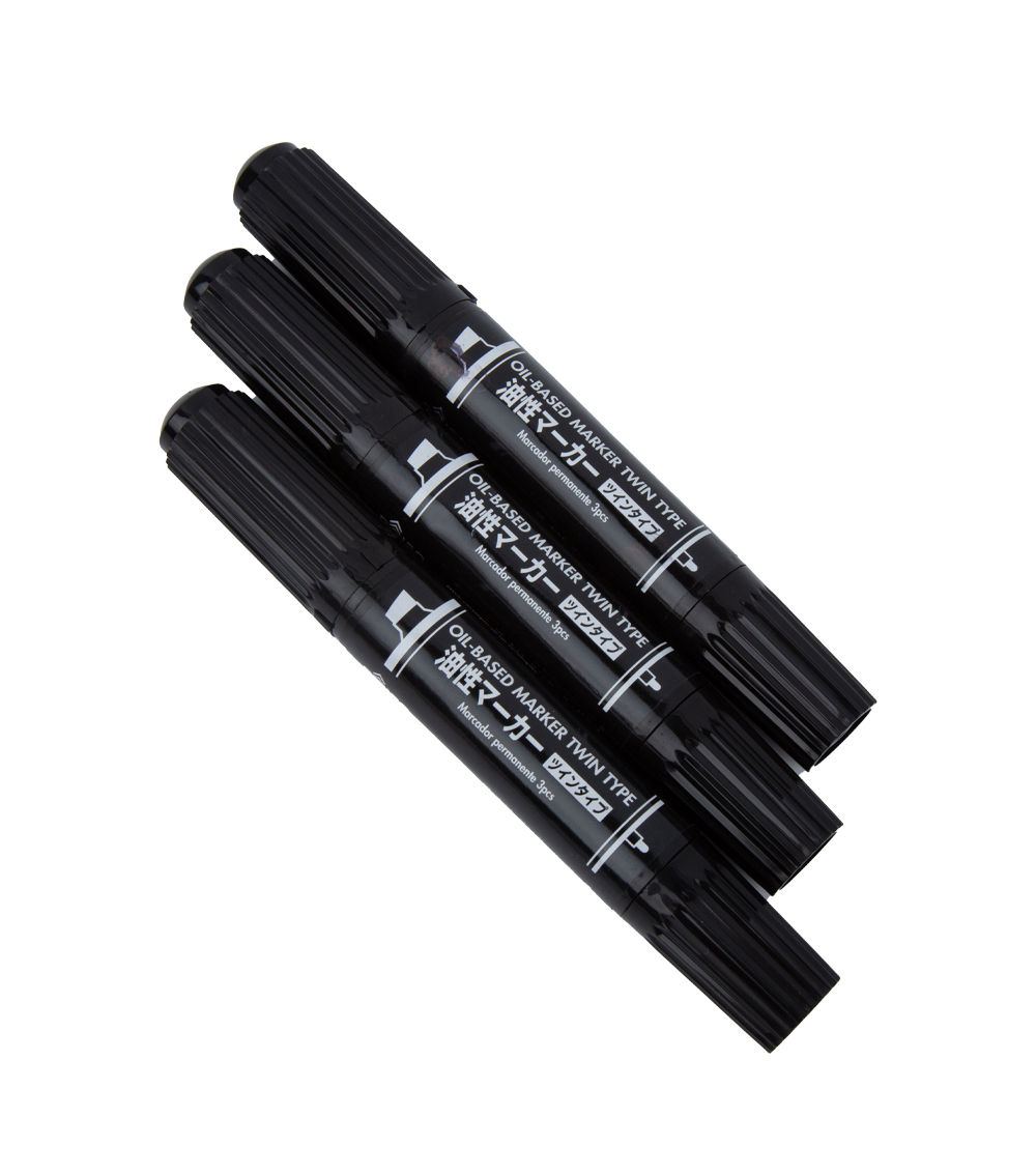 3-Piece Oil-Based Twin Tip Marker Set - Black