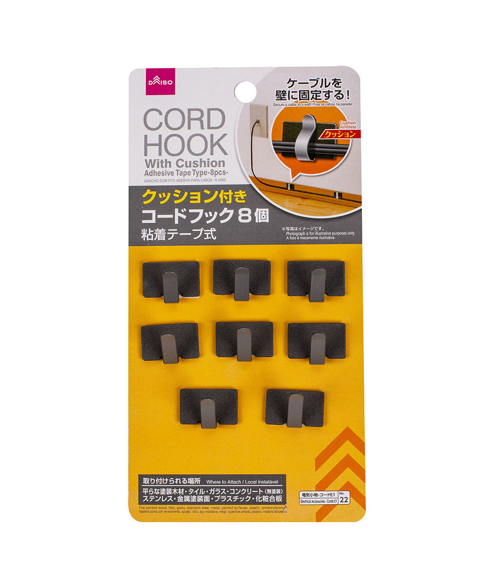 8-Piece Cord Hook with Cushion – Adhesive Tape