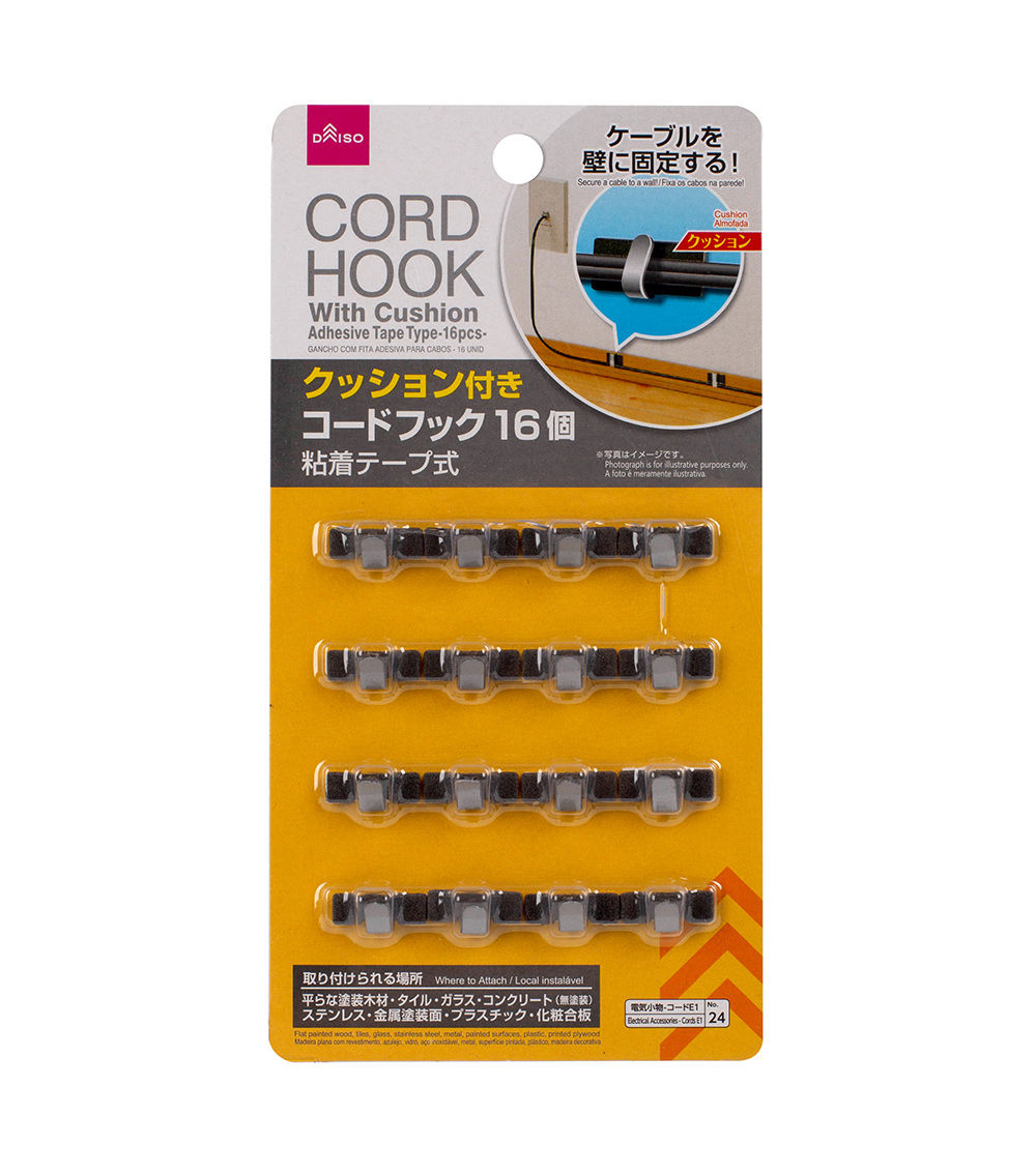 16-Piece Adhesive Tape Cord Hook with Cushion