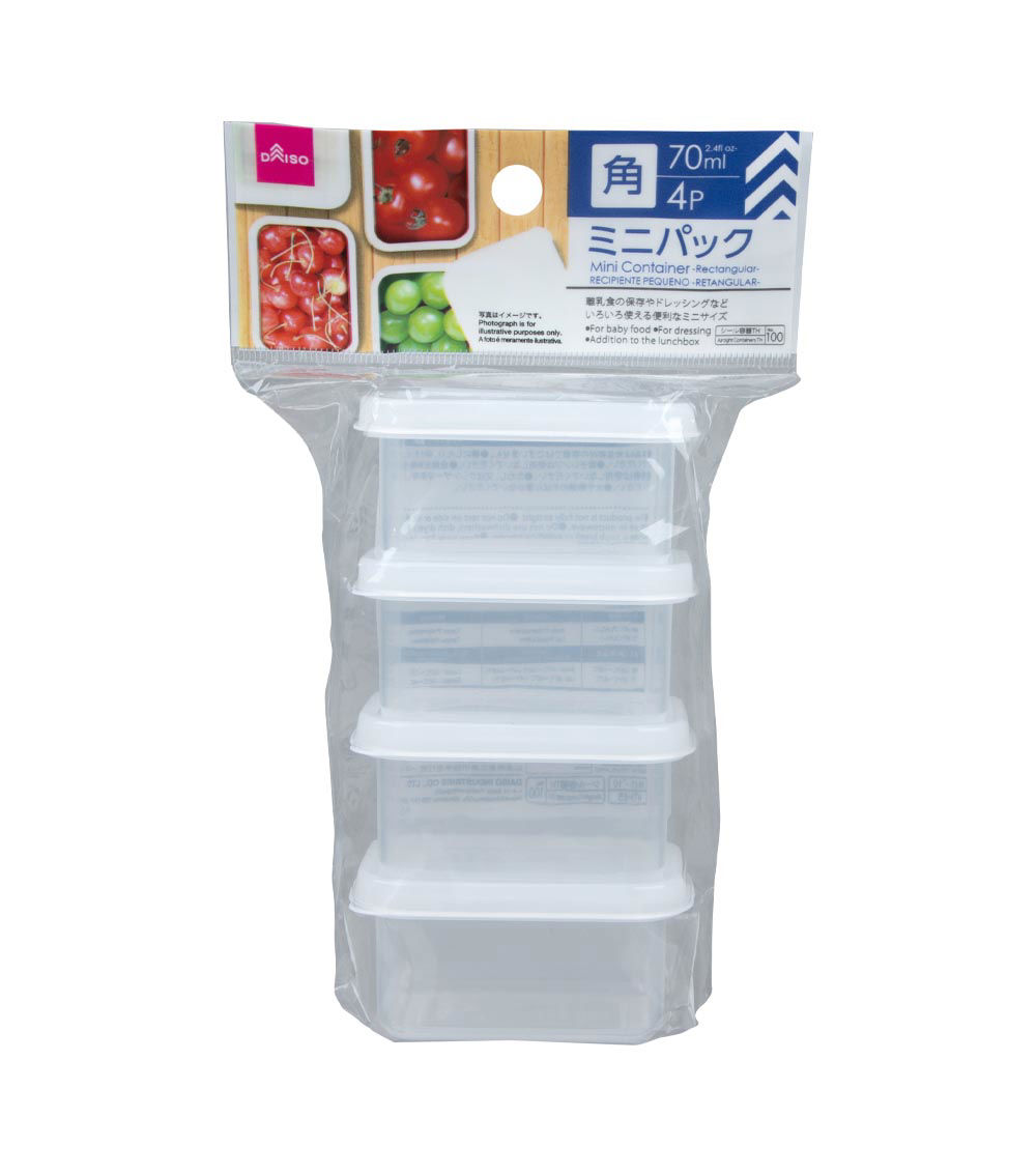 Rectangular Mini Containers, Clear (4 pcs) - 70ml