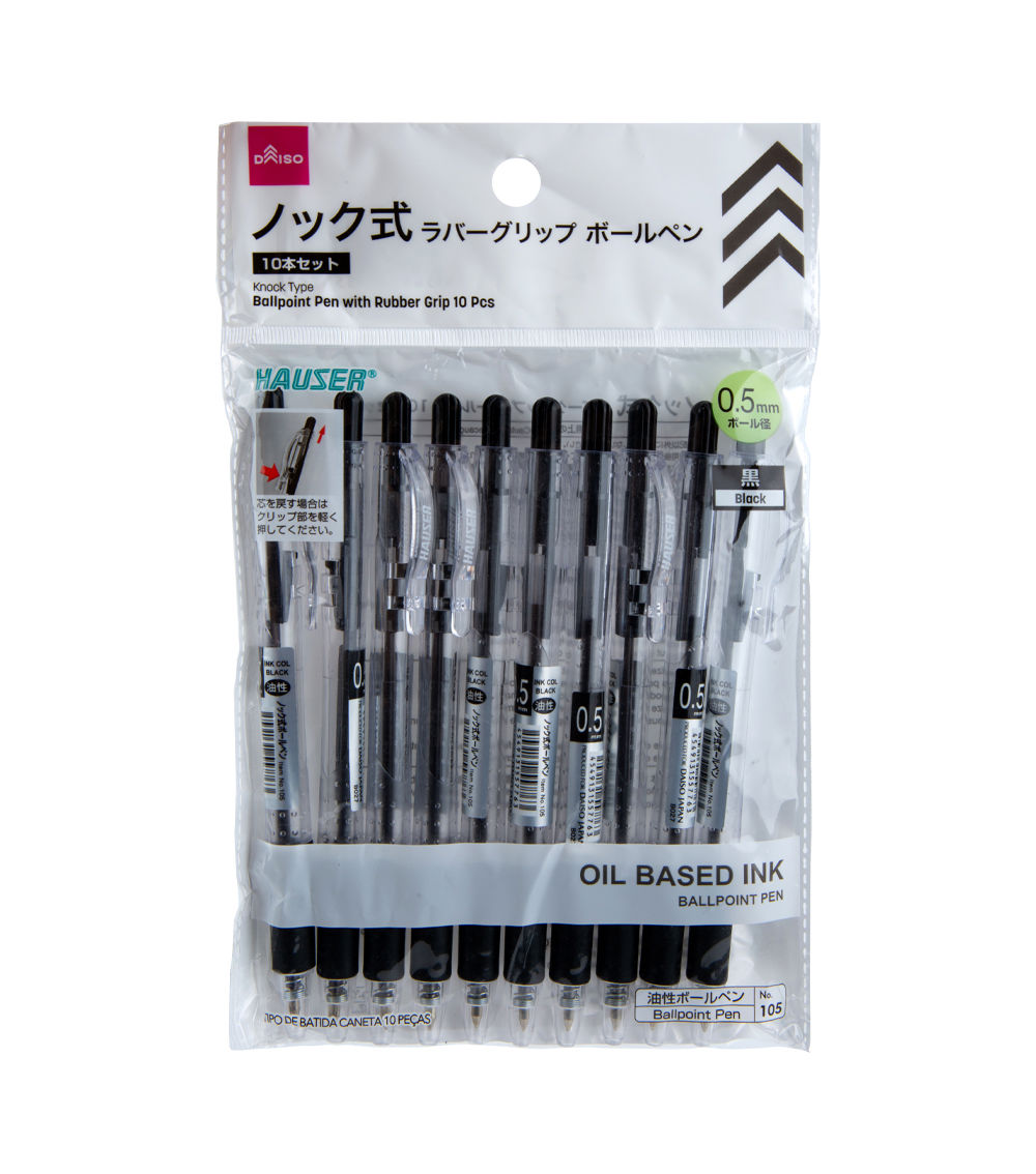 Knock-Type Rubber Grip Ballpoint Pen Set- (10 Pcs)