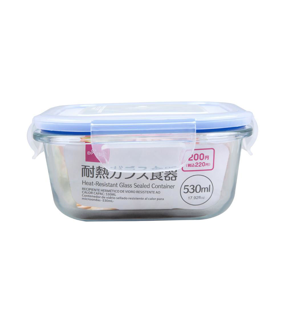 Microwave-Safe Glass Sealed Container, Blue (530 ml)
