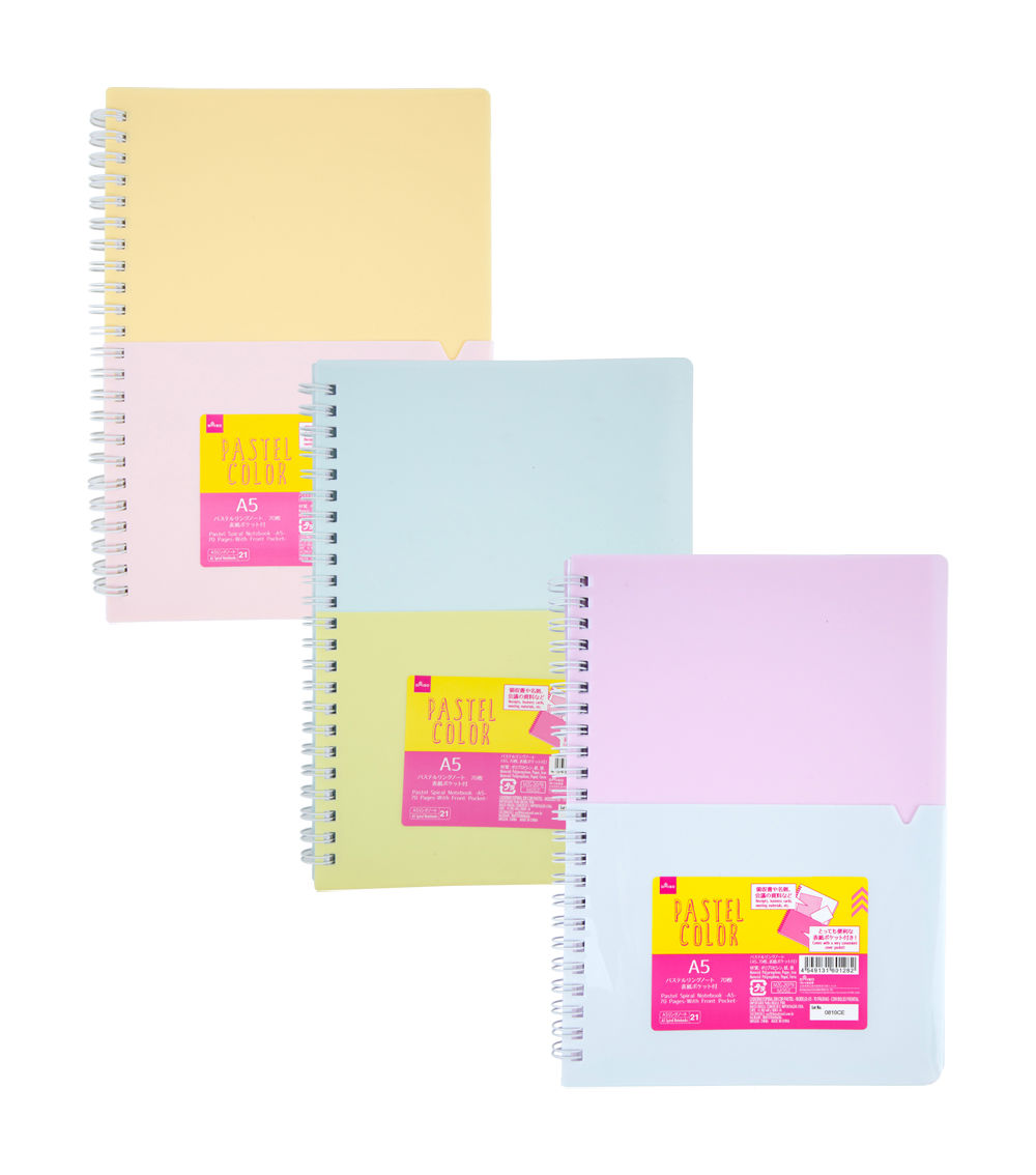 Pastel Spiral Notebook -A5 - 70 Pages - With Front Pocket-
