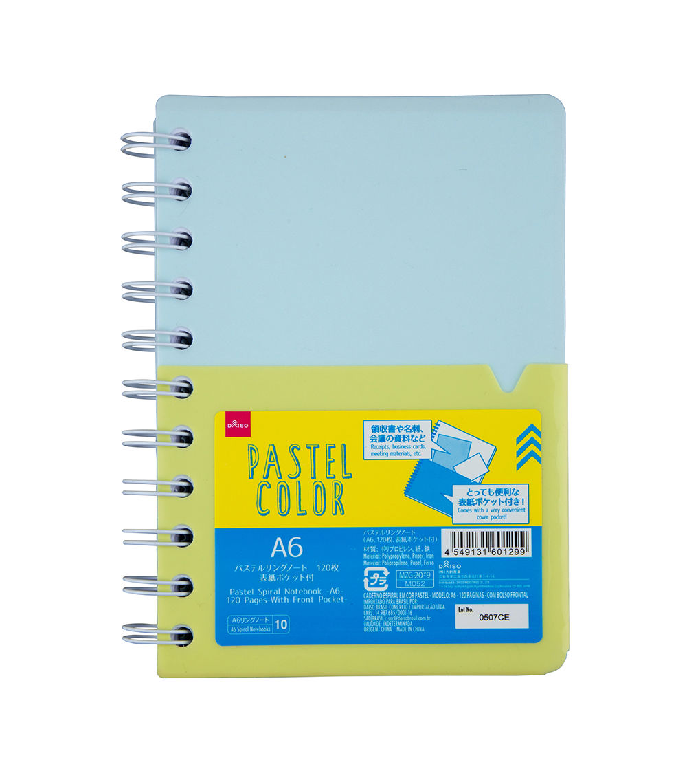 Pastel Spiral Notebook -A6 - 120 Pages - With Front Pocket-