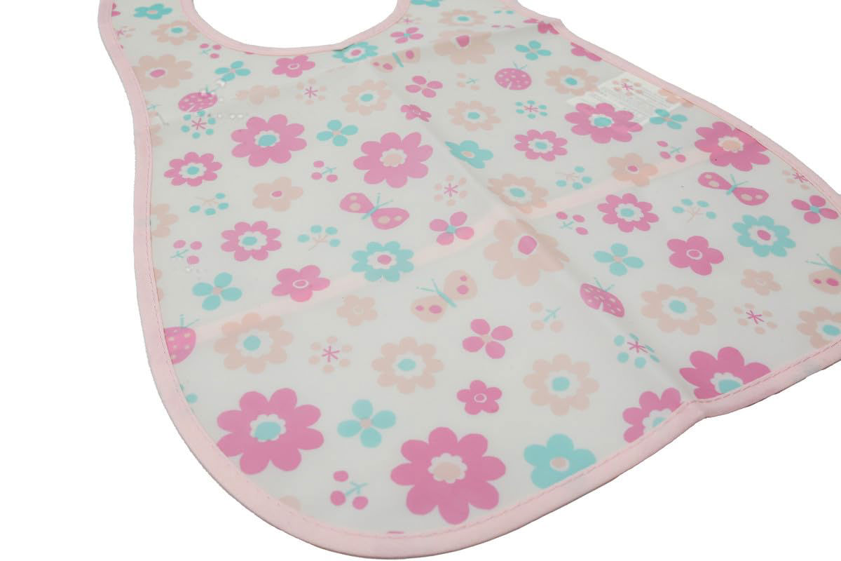Floral Waterproof Baby Bib – Soft Pink & Blue Pattern