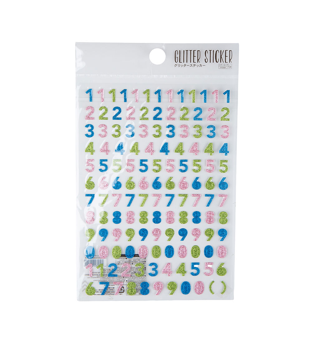 Numbers Glitter Sticker, Multicolor