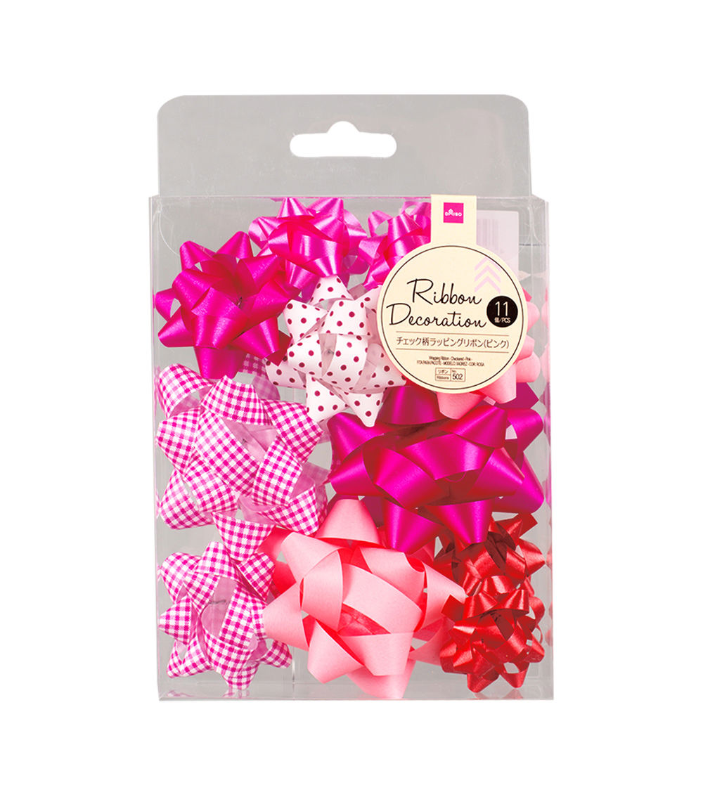 Gift Ribbon Decoration Set – 11 Assorted Bows (Pink & Red To