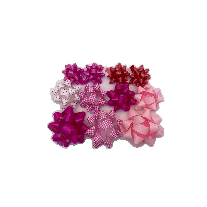 Gift Ribbon Decoration Set – 11 Assorted Bows (Pink & Red To