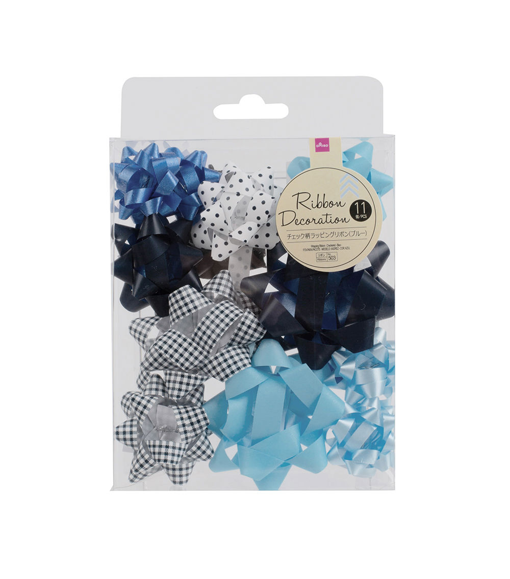 Gift Ribbon Decoration Set – 11 Bows (Blue & White Tones)