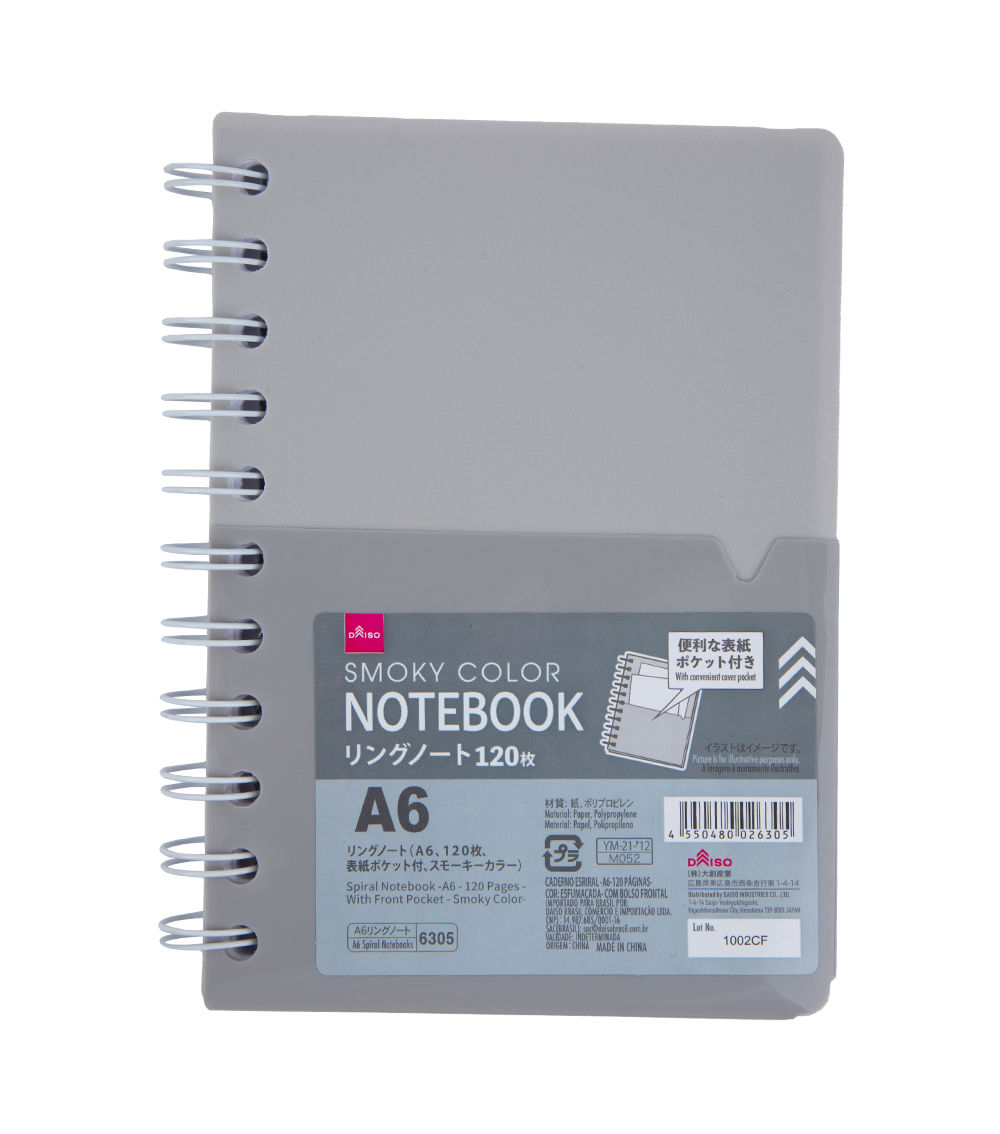 SPIRAL NOTEBOOK -A6 - 120 PAGES - WITH FRONT POCKET - SMOKY