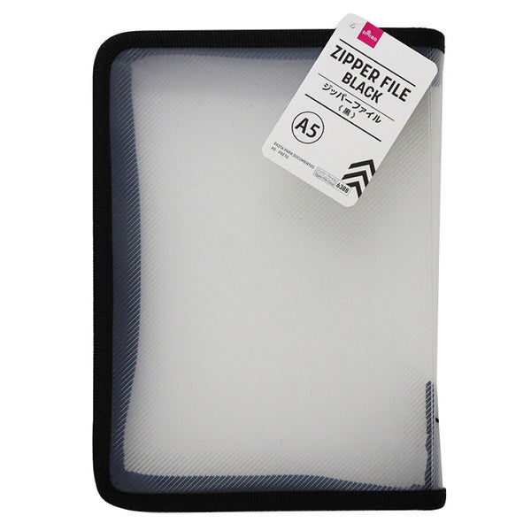 A5 Zipper File Pouch - Black & Clear