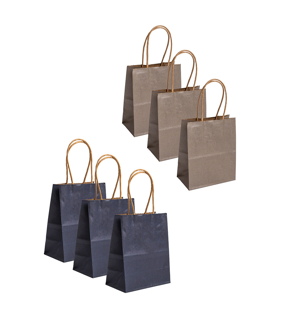 Kraft Paper Bag (Navy & Gray, Small, 3-Pack)