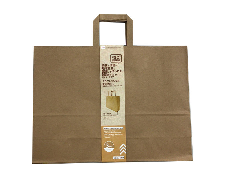 Kraft Simple Handbag (Horizontal Type, 3-Pack)