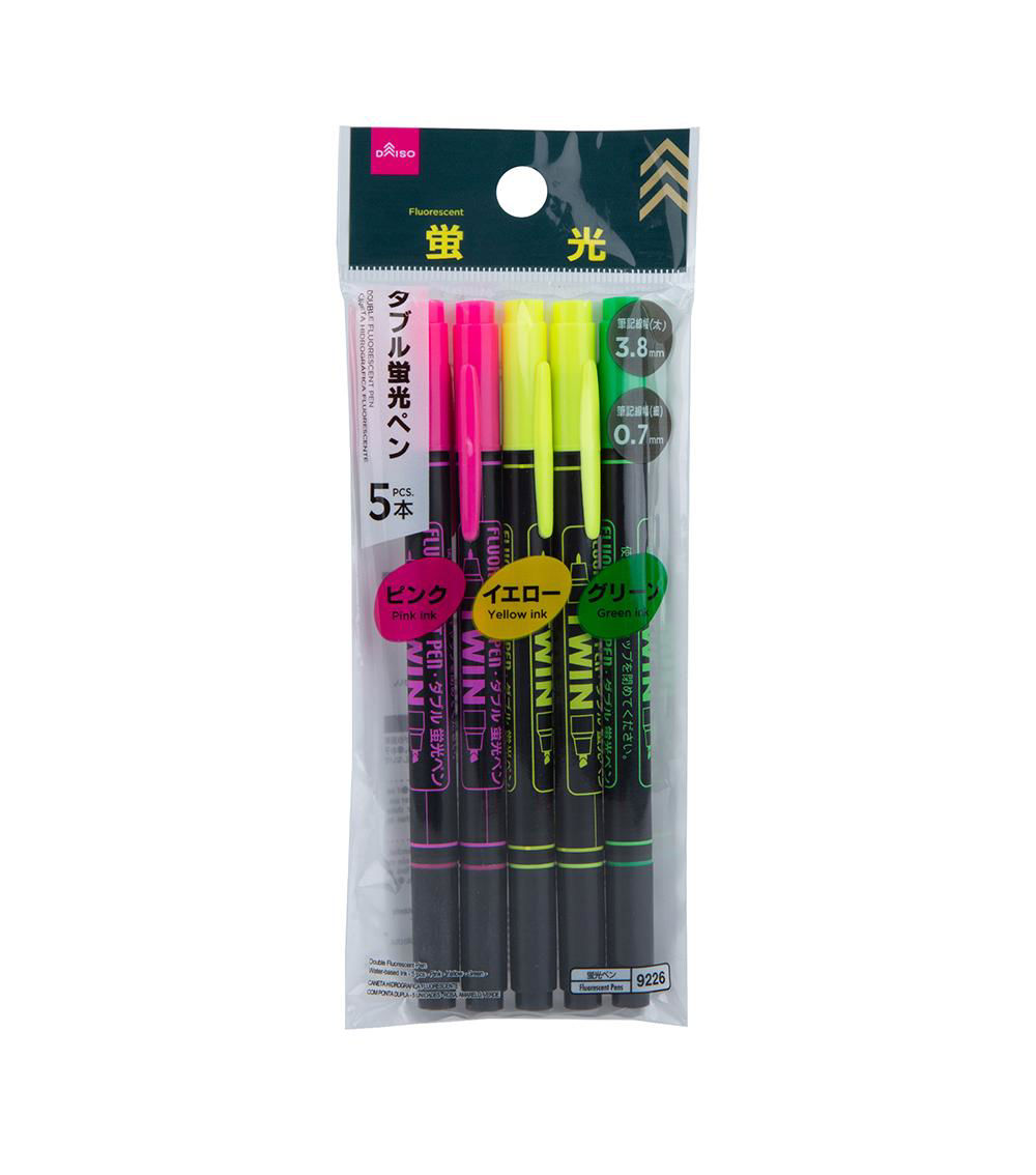 Water-based Ink Double Fluorescent Pen, Multicolor (5 pcs)