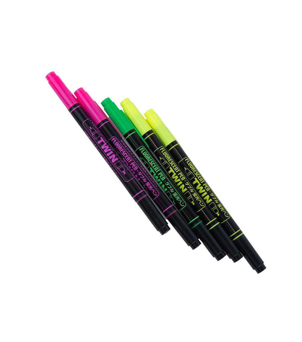 Water-based Ink Double Fluorescent Pen, Multicolor (5 pcs)