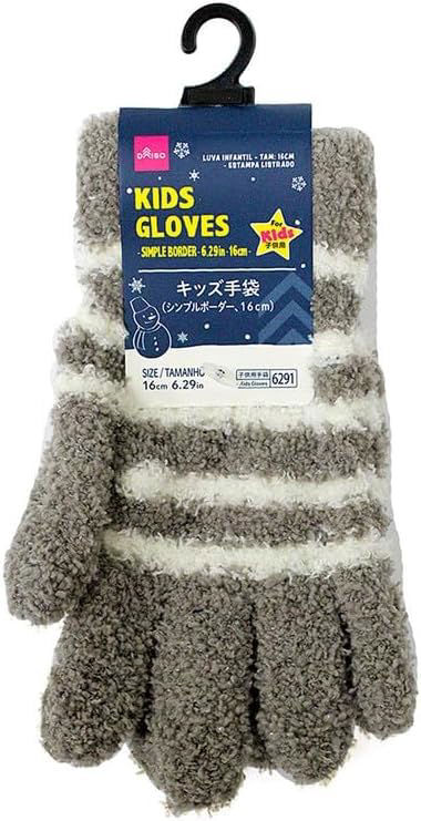 Kids Fuzzy Winter Gloves – Soft Striped Thermal
