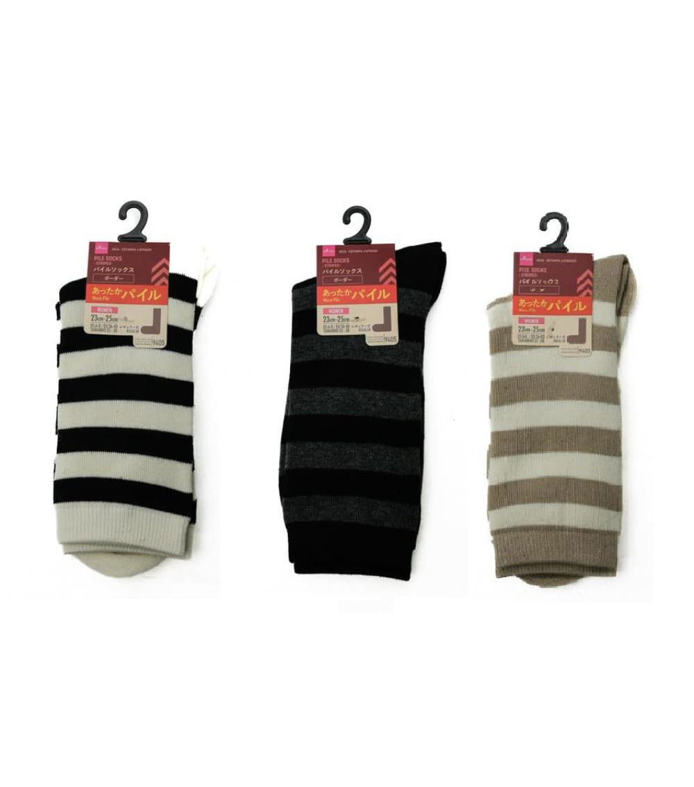 Warm pile knee-high socks with striped pattern