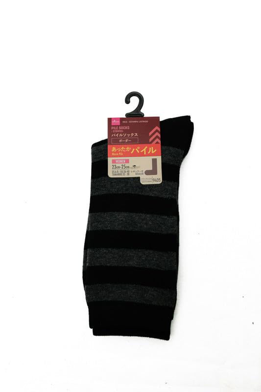 Warm pile knee-high socks with striped pattern