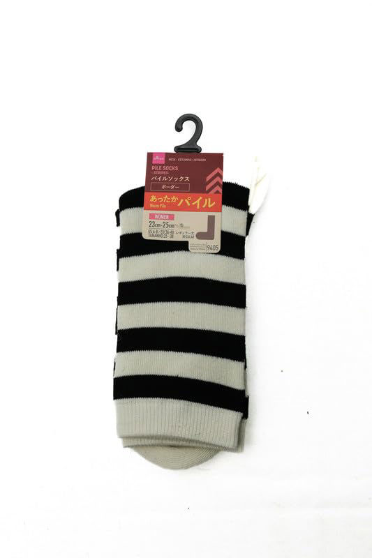 Warm pile knee-high socks with striped pattern