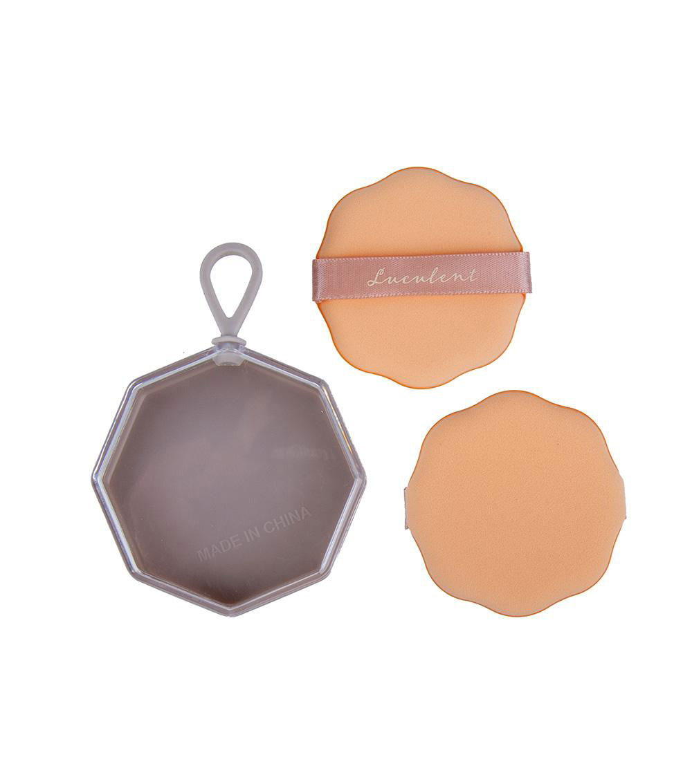 Flower Shape Makeup Puff With Dedicated Case, Beige (2 pcs)